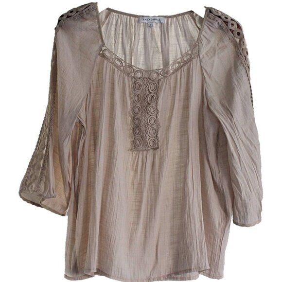 Emily Daniels Embroidereed Peasant Top , Beige, Large - Picture 1 of 9